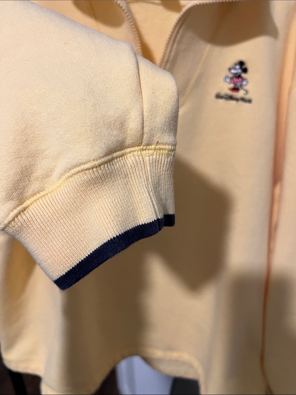 Disney World Yellow Half-Zip Sweatshirt Navy Trim and Minnie Mouse Embroidered - Picture 6 of 8